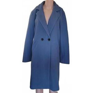 FASHION Women's Double Breasted Blue Wool Blend Long Trench Pea Coat Size L